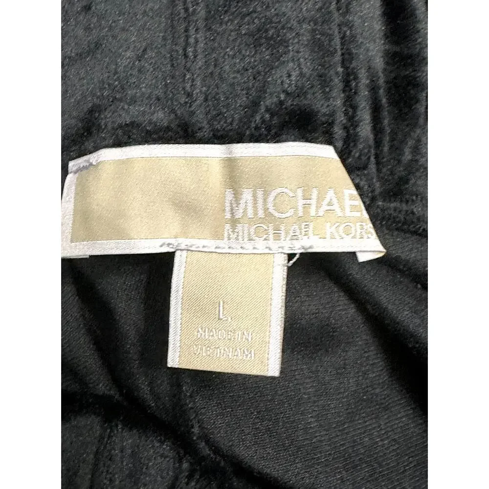 Michael Kors Velour Wide Leg Pants Classic Black Casual Comfort Style L NWT